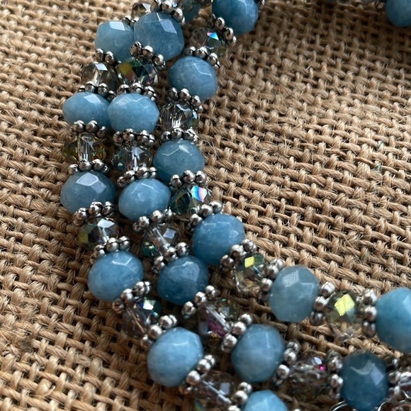 Necklace polished ocean blue aquamarine Silver & Crystal spacers Adjustable - Picture 7 of 13